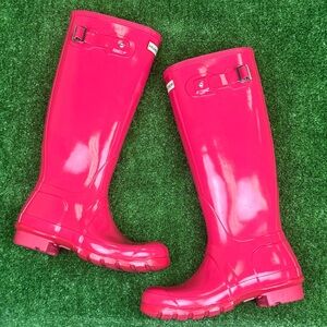 Hunter Original Tall Gloss Rain Boots Bright Pink Womens Size 6